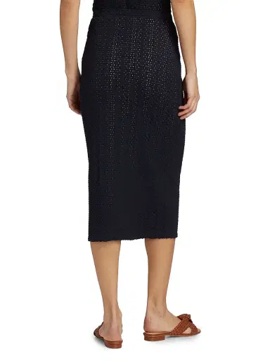 Vince Women's Knit Eyelet Cotton Midi-Skirt - Coastal | Thumbnail 5 Vince Women's Knit Eyelet Cotton Midi-Skirt - Coastal | Thumbnail 5