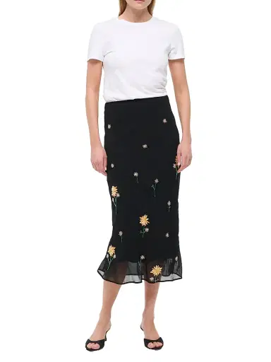 Staud Women's Angela Floral-Embellished Midi-Skirt - Dahlia Daydream Black | Thumbnail 2 Staud Women's Angela Floral-Embellished Midi-Skirt - Dahlia Daydream Black | Thumbnail 2