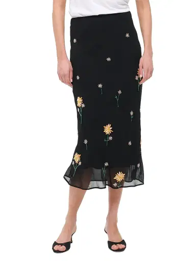 Staud Women's Angela Floral-Embellished Midi-Skirt - Dahlia Daydream Black | Thumbnail 3 Staud Women's Angela Floral-Embellished Midi-Skirt - Dahlia Daydream Black | Thumbnail 3