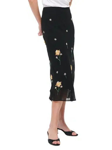 Staud Women's Angela Floral-Embellished Midi-Skirt - Dahlia Daydream Black | Thumbnail 4 Staud Women's Angela Floral-Embellished Midi-Skirt - Dahlia Daydream Black | Thumbnail 4