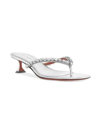 Amina Muaddi Women's Cruise Gigi 45MM Embellished Strap Leather Sandals - Mirror Silver White Crystal - Size 8.5 | Thumbnail 2 Amina Muaddi Women's Cruise Gigi 45MM Embellished Strap Leather Sandals - Mirror Silver White Crystal - Size 8.5 | Thumbnail 2