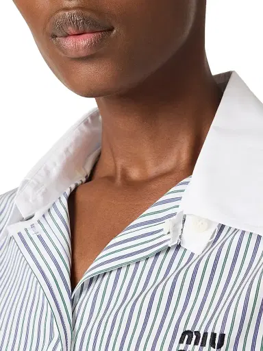 Miu Miu Women's Pleated Striped Poplin Mini-Dress - White | Thumbnail 4 Miu Miu Women's Pleated Striped Poplin Mini-Dress - White | Thumbnail 4