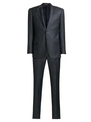 Emporio Armani Men's Micro Check Wool Single-Breasted Suit - Grey Blue | Thumbnail 1 Emporio Armani Men's Micro Check Wool Single-Breasted Suit - Grey Blue | Thumbnail 1