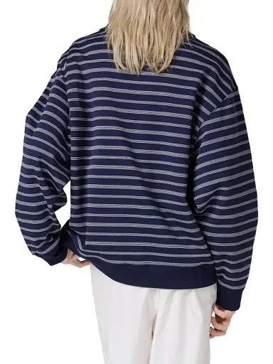 Miu Miu Women's Striped Zipper Polo Shirt - Blue | Thumbnail 4 Miu Miu Women's Striped Zipper Polo Shirt - Blue | Thumbnail 4