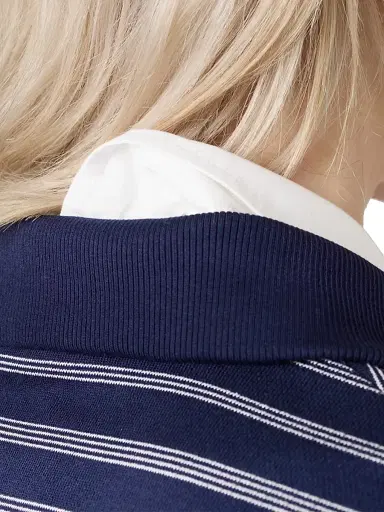Miu Miu Women's Striped Zipper Polo Shirt - Blue | Thumbnail 5 Miu Miu Women's Striped Zipper Polo Shirt - Blue | Thumbnail 5