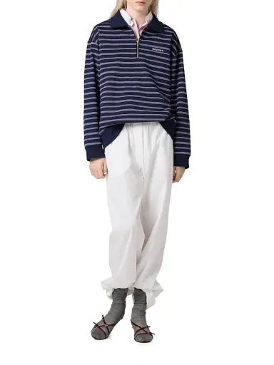 Miu Miu Women's Striped Zipper Polo Shirt - Blue | Thumbnail 7 Miu Miu Women's Striped Zipper Polo Shirt - Blue | Thumbnail 7