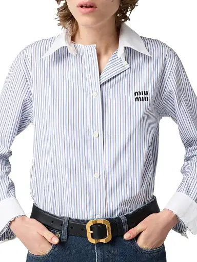 Miu Miu Women's Striped Poplin Shirt - White | Thumbnail 2 Miu Miu Women's Striped Poplin Shirt - White | Thumbnail 2