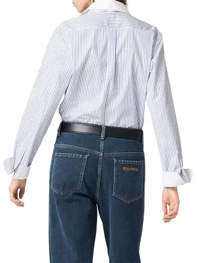Miu Miu Women's Striped Poplin Shirt - White | Thumbnail 3 Miu Miu Women's Striped Poplin Shirt - White | Thumbnail 3