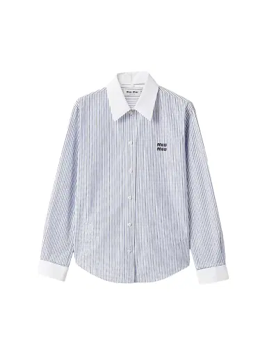 Miu Miu Women's Striped Poplin Shirt - White | Thumbnail 1 Miu Miu Women's Striped Poplin Shirt - White | Thumbnail 1