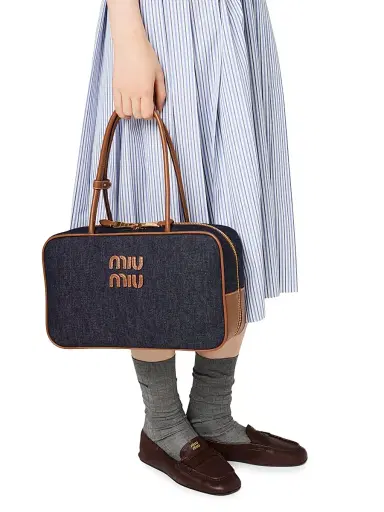 Miu Miu Women's Beau Denim Top Handle Bag - Blue | Thumbnail 4 Miu Miu Women's Beau Denim Top Handle Bag - Blue | Thumbnail 4