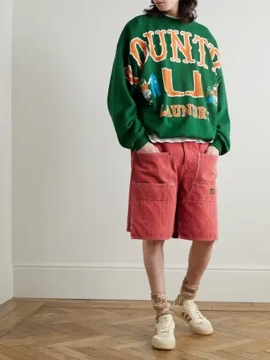 KAPITAL Easy Straight-Leg Cotton-Twill Drawstring Shorts - Men | Thumbnail 2 KAPITAL Easy Straight-Leg Cotton-Twill Drawstring Shorts - Men | Thumbnail 2