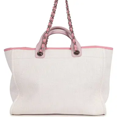 Chanel Pre-owned Chanel Medium Deauville Shopping Tote Light Pink Raffia and Canvas Silver Hardware | Thumbnail 5 Chanel Pre-owned Chanel Medium Deauville Shopping Tote Light Pink Raffia and Canvas Silver Hardware | Thumbnail 5
