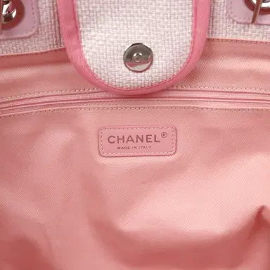 Chanel Pre-owned Chanel Medium Deauville Shopping Tote Light Pink Raffia and Canvas Silver Hardware | Thumbnail 8 Chanel Pre-owned Chanel Medium Deauville Shopping Tote Light Pink Raffia and Canvas Silver Hardware | Thumbnail 8