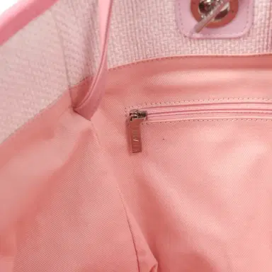 Chanel Pre-owned Chanel Medium Deauville Shopping Tote Light Pink Raffia and Canvas Silver Hardware | Thumbnail 9 Chanel Pre-owned Chanel Medium Deauville Shopping Tote Light Pink Raffia and Canvas Silver Hardware | Thumbnail 9