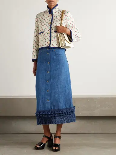 Valentino Garavani Tasseled Fringed Denim Midi Skirt | Thumbnail 2 Valentino Garavani Tasseled Fringed Denim Midi Skirt | Thumbnail 2
