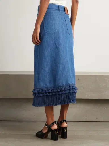 Valentino Garavani Tasseled Fringed Denim Midi Skirt | Thumbnail 4 Valentino Garavani Tasseled Fringed Denim Midi Skirt | Thumbnail 4