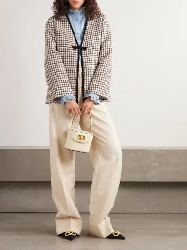 Valentino Garavani Grosgrain-trimmed Houndstooth Cotton-blend Tweed Jacket | Thumbnail 2 Valentino Garavani Grosgrain-trimmed Houndstooth Cotton-blend Tweed Jacket | Thumbnail 2
