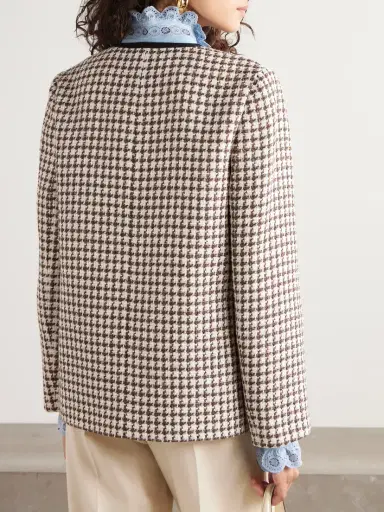 Valentino Garavani Grosgrain-trimmed Houndstooth Cotton-blend Tweed Jacket | Thumbnail 4 Valentino Garavani Grosgrain-trimmed Houndstooth Cotton-blend Tweed Jacket | Thumbnail 4