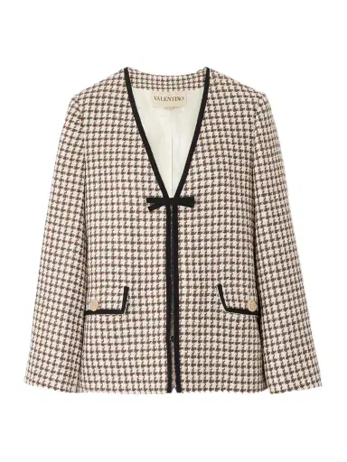 Valentino Garavani Grosgrain-trimmed Houndstooth Cotton-blend Tweed Jacket | Thumbnail 1 Valentino Garavani Grosgrain-trimmed Houndstooth Cotton-blend Tweed Jacket | Thumbnail 1
