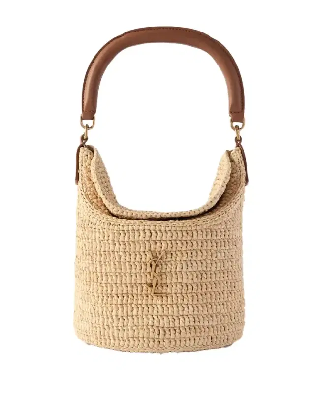 Saint Laurent Gaby Leather-trimmed Raffia Bucket Bag