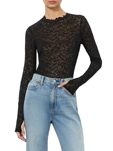 ALICE + OLIVIA Women's Taeyn Lace Crewneck Bodysuit - Black | Thumbnail 4 ALICE + OLIVIA Women's Taeyn Lace Crewneck Bodysuit - Black | Thumbnail 4