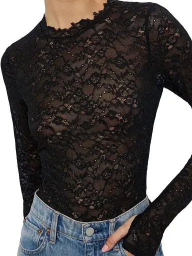 ALICE + OLIVIA Women's Taeyn Lace Crewneck Bodysuit - Black | Thumbnail 6 ALICE + OLIVIA Women's Taeyn Lace Crewneck Bodysuit - Black | Thumbnail 6
