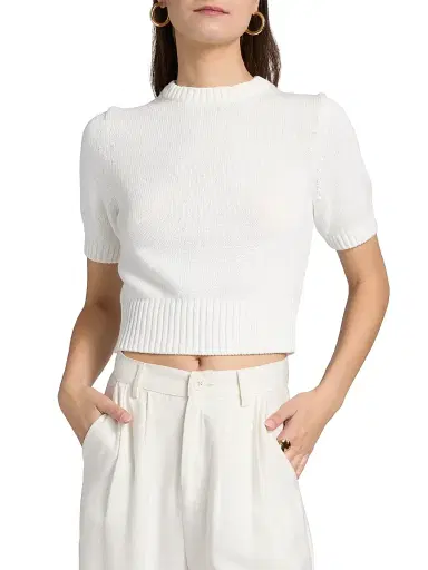 Toccin Women's Elsie Short-Sleeve Cotton Sweater - Optic | Thumbnail 3 Toccin Women's Elsie Short-Sleeve Cotton Sweater - Optic | Thumbnail 3