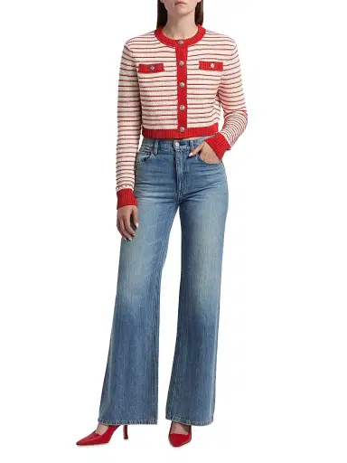 Toccin Women's Miller Striped Cotton Cardigan - Poppy Stripe | Thumbnail 2 Toccin Women's Miller Striped Cotton Cardigan - Poppy Stripe | Thumbnail 2