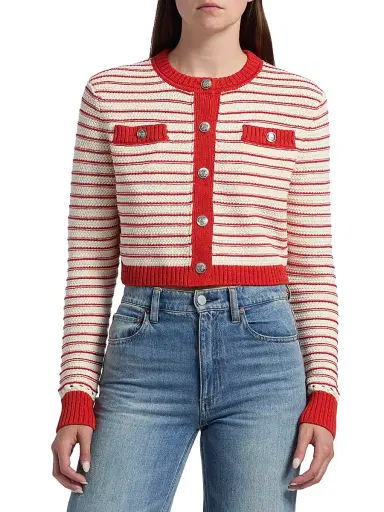 Toccin Women's Miller Striped Cotton Cardigan - Poppy Stripe | Thumbnail 3 Toccin Women's Miller Striped Cotton Cardigan - Poppy Stripe | Thumbnail 3
