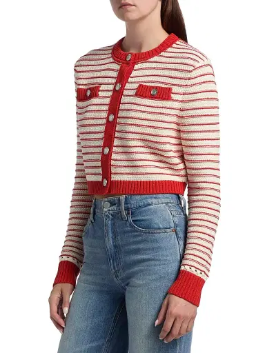 Toccin Women's Miller Striped Cotton Cardigan - Poppy Stripe | Thumbnail 4 Toccin Women's Miller Striped Cotton Cardigan - Poppy Stripe | Thumbnail 4