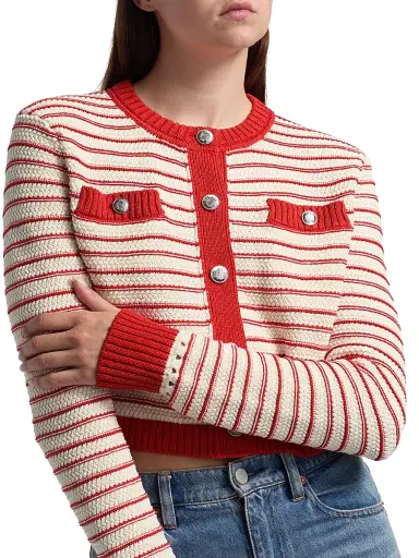Toccin Women's Miller Striped Cotton Cardigan - Poppy Stripe | Thumbnail 6 Toccin Women's Miller Striped Cotton Cardigan - Poppy Stripe | Thumbnail 6