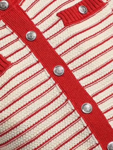 Toccin Women's Miller Striped Cotton Cardigan - Poppy Stripe | Thumbnail 7 Toccin Women's Miller Striped Cotton Cardigan - Poppy Stripe | Thumbnail 7