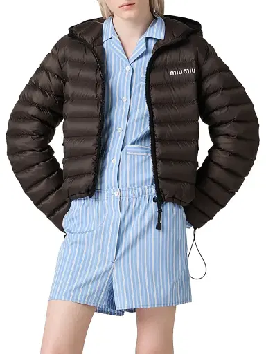 Miu Miu Women's Light Pongé Down Hoodie Jacket | Thumbnail 2 Miu Miu Women's Light Pongé Down Hoodie Jacket | Thumbnail 2