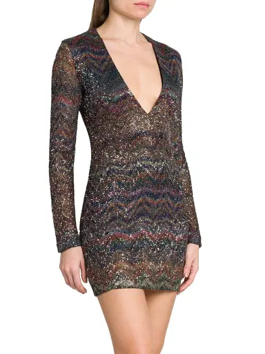 Missoni Women's Sequin Chevron Knit Minidress - Dark Multicolor Tones | Thumbnail 4 Missoni Women's Sequin Chevron Knit Minidress - Dark Multicolor Tones | Thumbnail 4