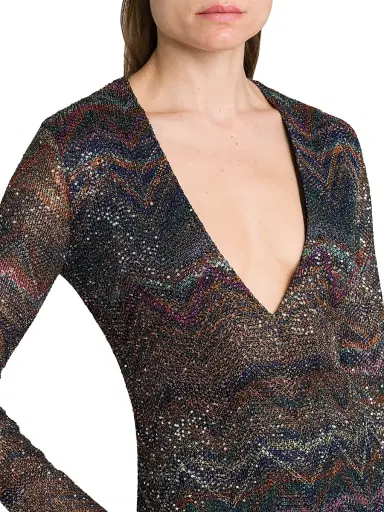 Missoni Women's Sequin Chevron Knit Minidress - Dark Multicolor Tones | Thumbnail 6 Missoni Women's Sequin Chevron Knit Minidress - Dark Multicolor Tones | Thumbnail 6