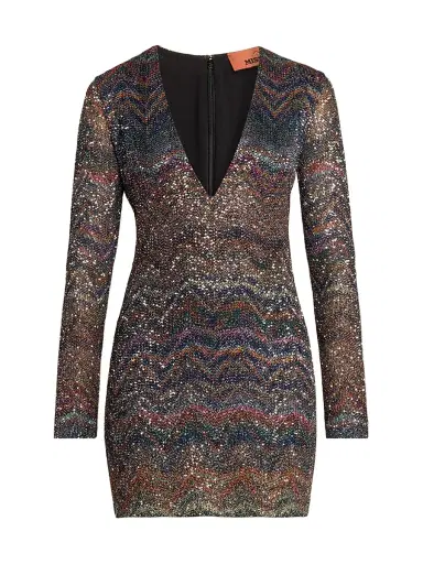 Missoni Women's Sequin Chevron Knit Minidress - Dark Multicolor Tones | Thumbnail 1 Missoni Women's Sequin Chevron Knit Minidress - Dark Multicolor Tones | Thumbnail 1