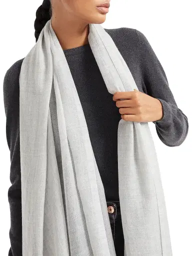 Brunello Cucinelli Women's Cashmere and Silk Scarf - Light Grey | Thumbnail 2 Brunello Cucinelli Women's Cashmere and Silk Scarf - Light Grey | Thumbnail 2
