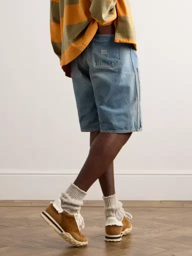 KAPITAL Straight-Leg Leather-Trimmed Embellished Denim Shorts - Men | Thumbnail 3 KAPITAL Straight-Leg Leather-Trimmed Embellished Denim Shorts - Men | Thumbnail 3