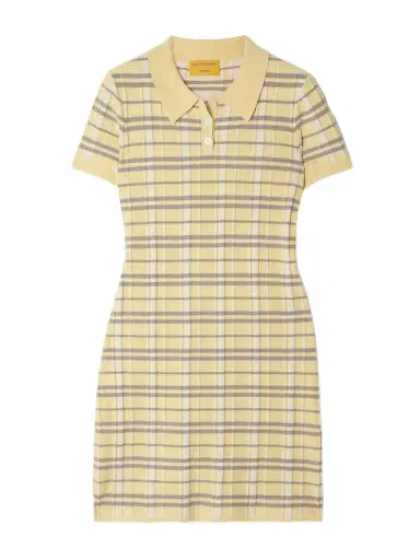 Guest In Residence Checked Ribbed Silk-blend Mini Dress | Thumbnail 1 Guest In Residence Checked Ribbed Silk-blend Mini Dress | Thumbnail 1