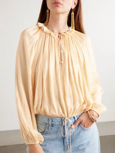 Ulla Johnson Laurette Gathered Washed-satin Blouse | Thumbnail 3 Ulla Johnson Laurette Gathered Washed-satin Blouse | Thumbnail 3
