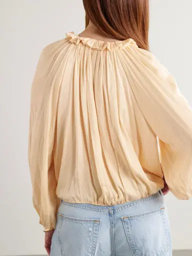 Ulla Johnson Laurette Gathered Washed-satin Blouse | Thumbnail 4 Ulla Johnson Laurette Gathered Washed-satin Blouse | Thumbnail 4