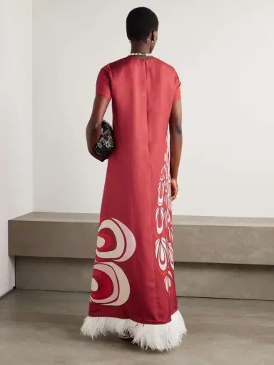 La DoubleJ Swing Feather-trimmed Printed Silk-twill Maxi Dress | Thumbnail 3 La DoubleJ Swing Feather-trimmed Printed Silk-twill Maxi Dress | Thumbnail 3