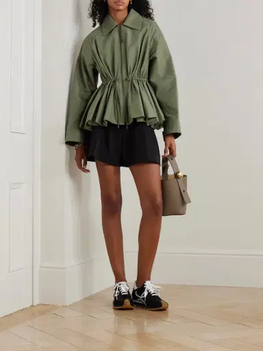 Loewe Leather-trimmed Cotton-blend Peplum Jacket | Thumbnail 2 Loewe Leather-trimmed Cotton-blend Peplum Jacket | Thumbnail 2