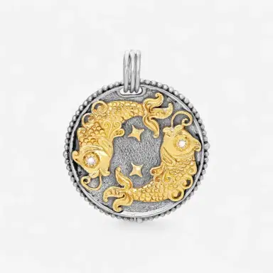 Konstantino Konstantino Zodiac Pisces Sterling Silver & 18K Yellow Gold Diamond Carved Pendant by The Solist | Thumbnail 2 Konstantino Konstantino Zodiac Pisces Sterling Silver & 18K Yellow Gold Diamond Carved Pendant by The Solist | Thumbnail 2