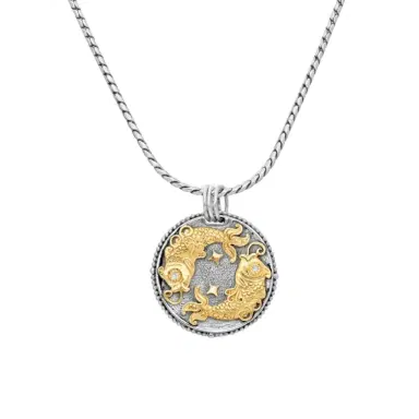 Konstantino Konstantino Zodiac Pisces Sterling Silver & 18K Yellow Gold Diamond Carved Pendant by The Solist | Thumbnail 1 Konstantino Konstantino Zodiac Pisces Sterling Silver & 18K Yellow Gold Diamond Carved Pendant by The Solist | Thumbnail 1