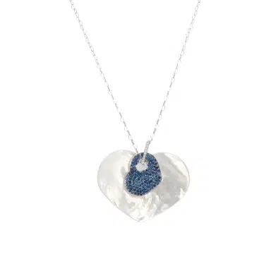 NANIS Nanis 18K White Gold Diamond, Tsavorite & Mother of Pearl Large Heart Pendant Necklace by The Solist | Thumbnail 1 NANIS Nanis 18K White Gold Diamond, Tsavorite & Mother of Pearl Large Heart Pendant Necklace by The Solist | Thumbnail 1