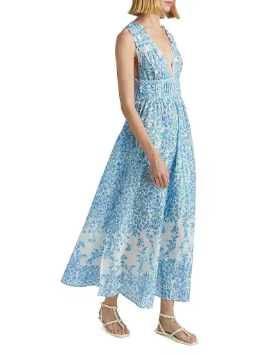 Poupette St Barth Women's Chiara Floral Cotton Maxi Dress - Blue Lazuli | Thumbnail 2 Poupette St Barth Women's Chiara Floral Cotton Maxi Dress - Blue Lazuli | Thumbnail 2