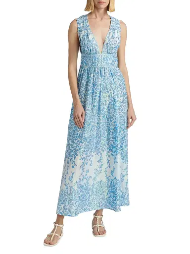 Poupette St Barth Women's Chiara Floral Cotton Maxi Dress - Blue Lazuli | Thumbnail 3 Poupette St Barth Women's Chiara Floral Cotton Maxi Dress - Blue Lazuli | Thumbnail 3