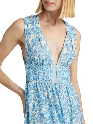 Poupette St Barth Women's Chiara Floral Cotton Maxi Dress - Blue Lazuli | Thumbnail 6 Poupette St Barth Women's Chiara Floral Cotton Maxi Dress - Blue Lazuli | Thumbnail 6