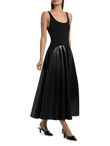 ALICE + OLIVIA Women's Adley Faux-Leather Drop-Waist Flared Maxi Dress - Black | Thumbnail 2 ALICE + OLIVIA Women's Adley Faux-Leather Drop-Waist Flared Maxi Dress - Black | Thumbnail 2